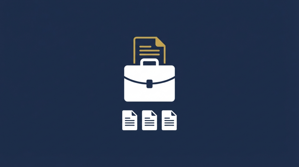 Yrittäjä tarkastelee pöydällä olevia asiakirjoja ja sopimuksia kannettavan tietokoneen vieressä