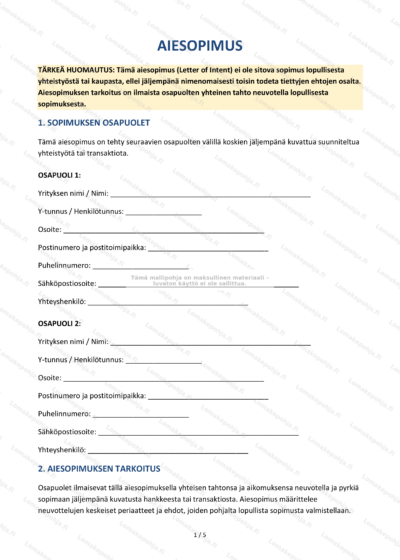 Aiesopimus-dokumentin ensimmäinen sivu skaalattuna, näkyvissä otsikko ja kappaleita.