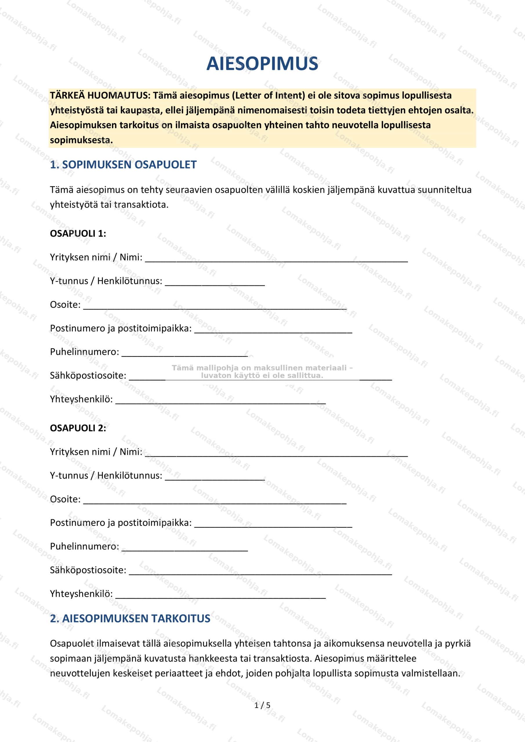 Aiesopimus | Sopimusmalli – Ladattava