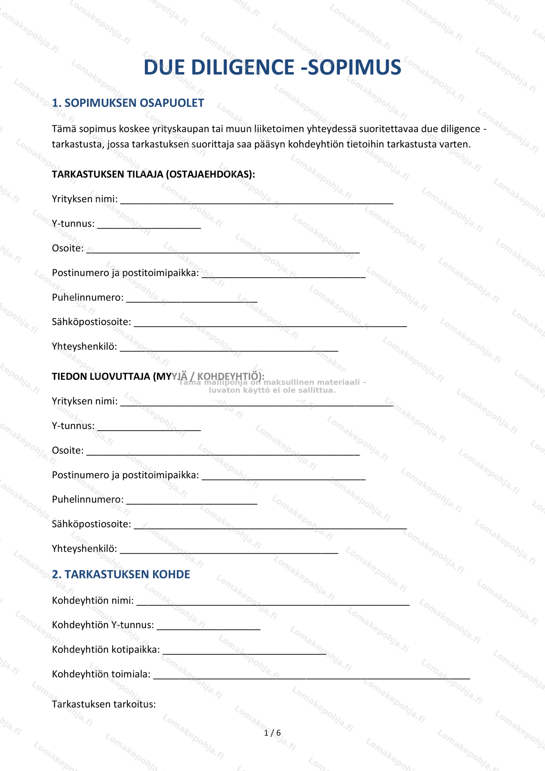 Due diligence -sopimus — Muokattava pohja