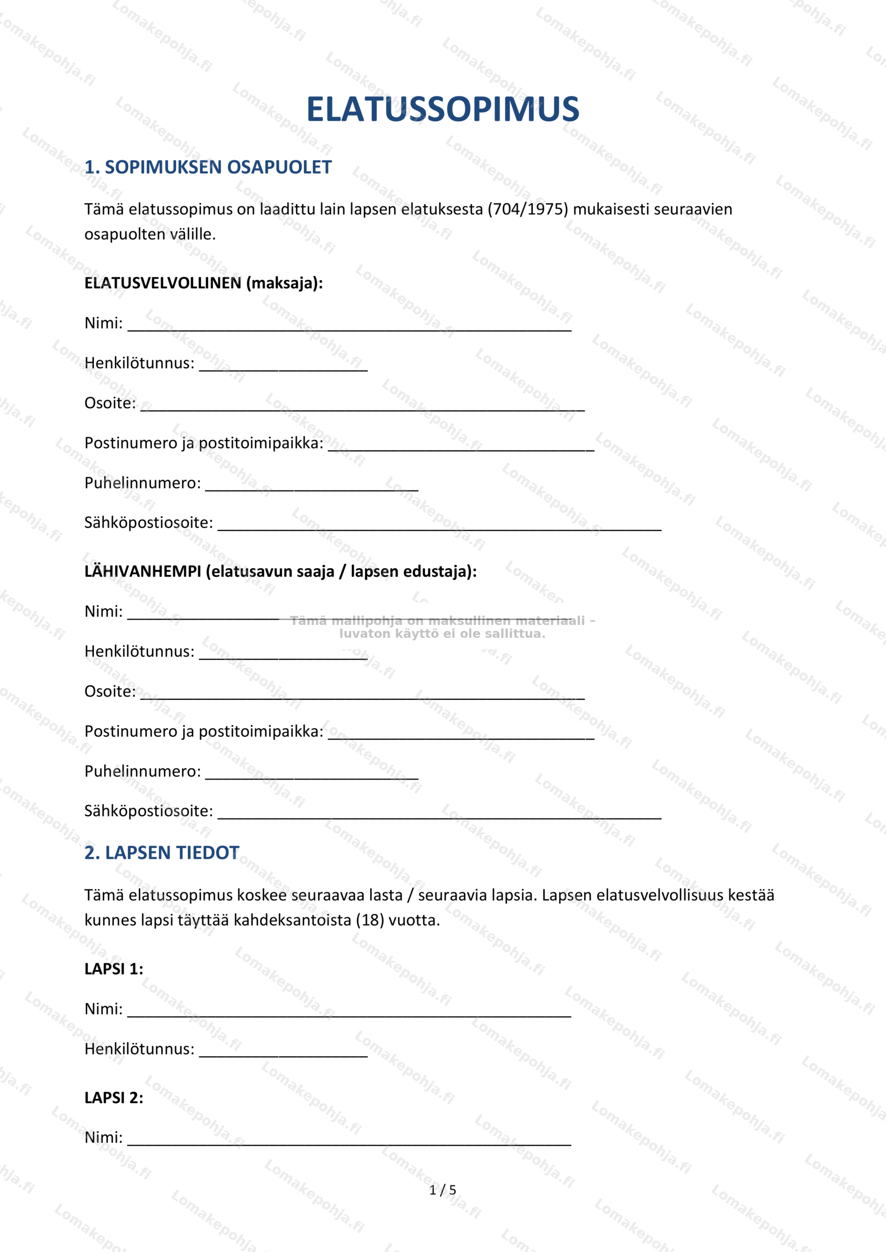 Elatussopimus – Ladattava sopimusmalli