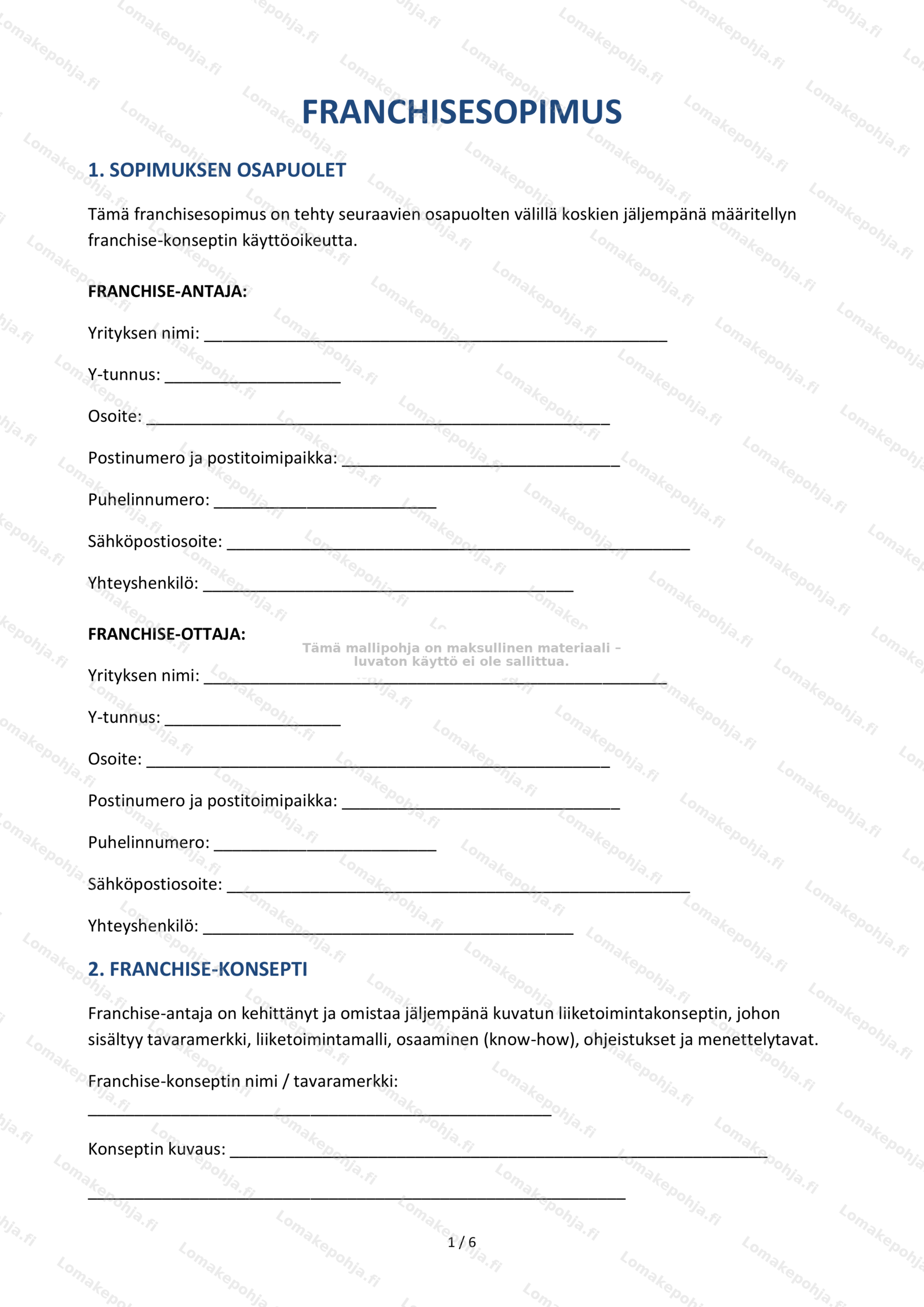 Franchisesopimus — Sopimusmalli