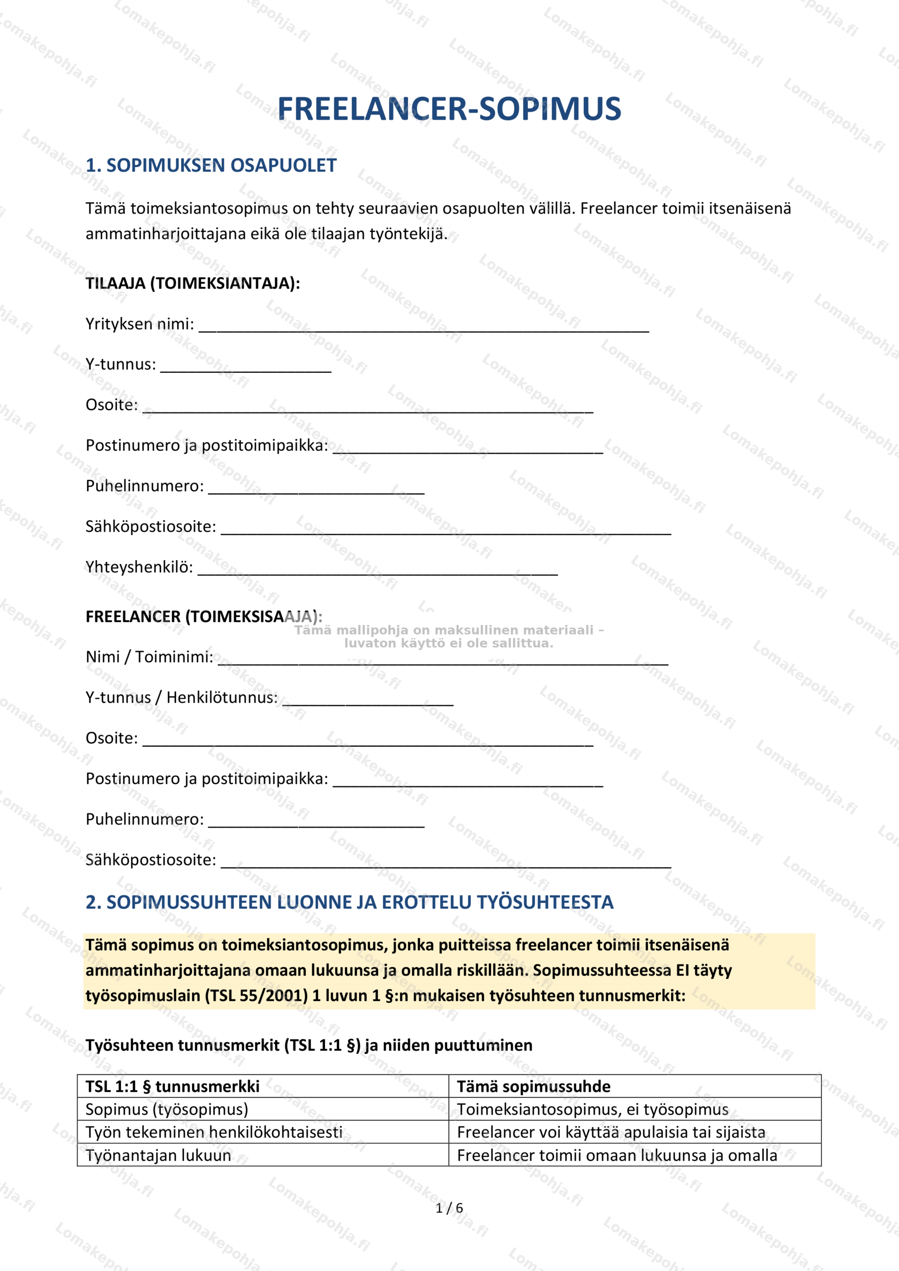 Freelancer-sopimus — Ladattava