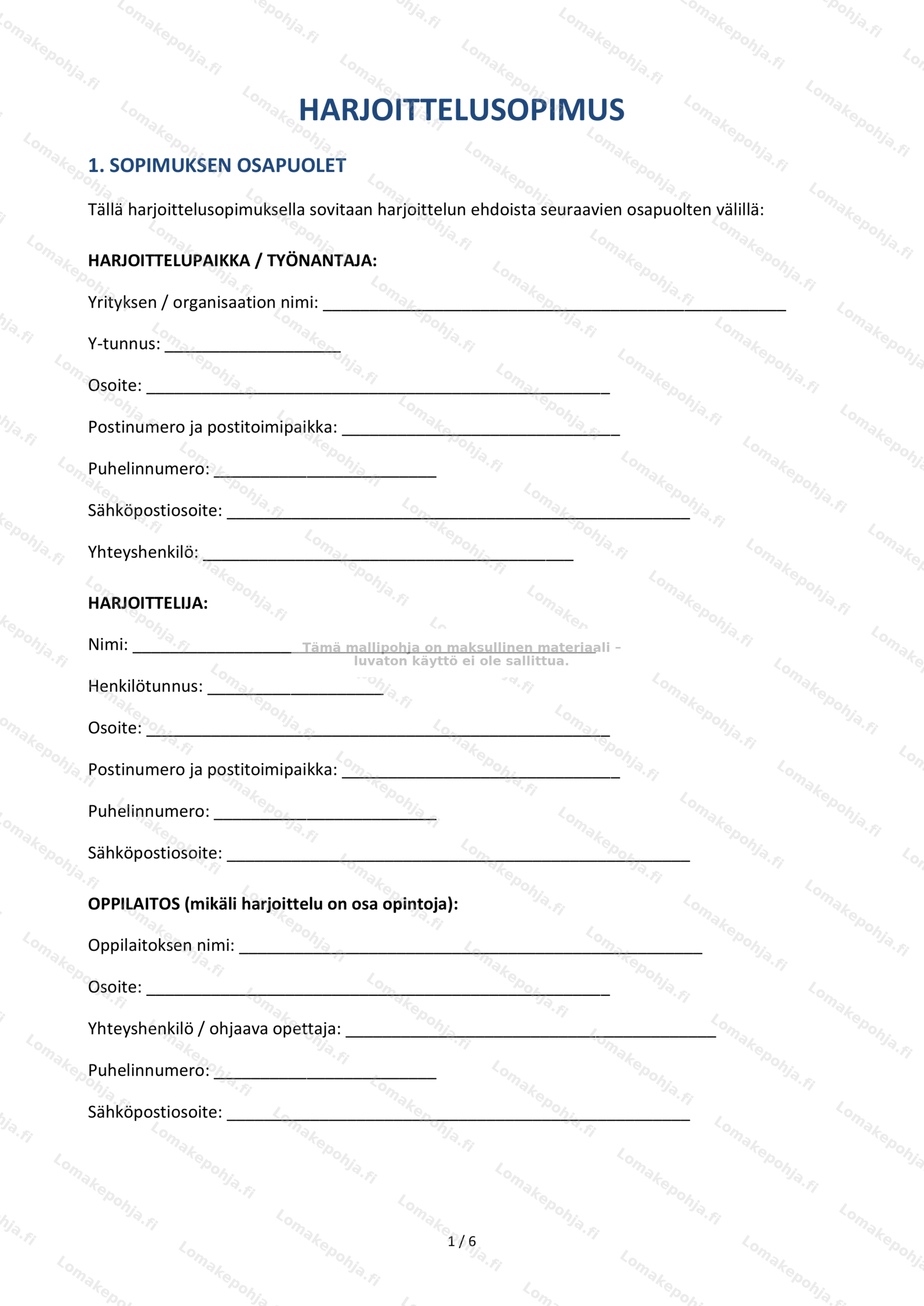 Harjoittelusopimus | Ladattava