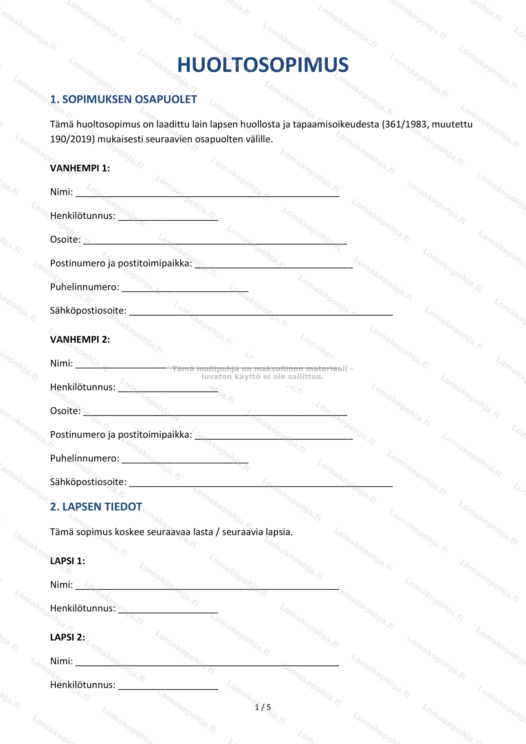 Huoltosopimus — Lapsen huollon sopimusmalli
