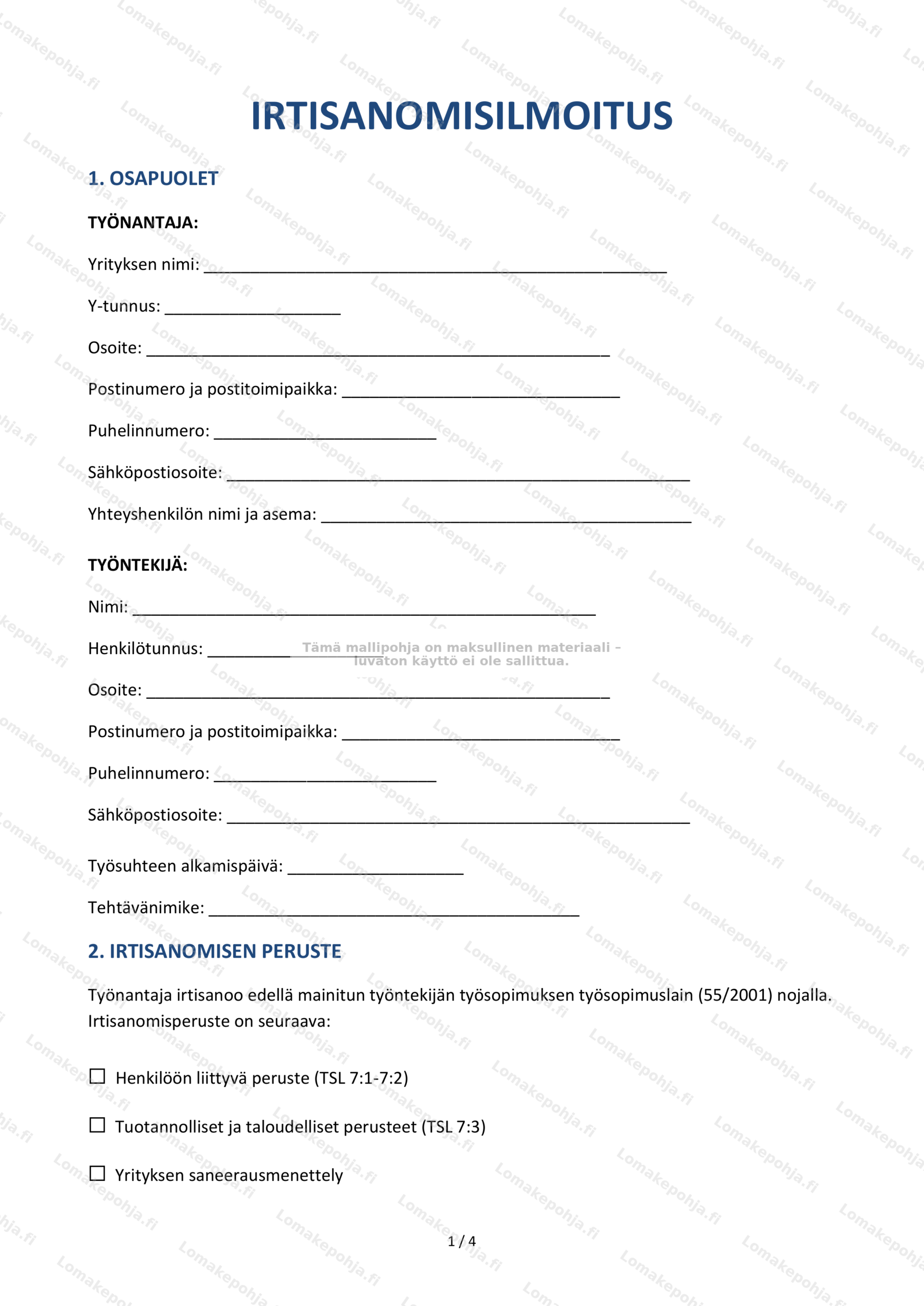 Irtisanomisilmoitus | Työsuhteen sopimusmalli