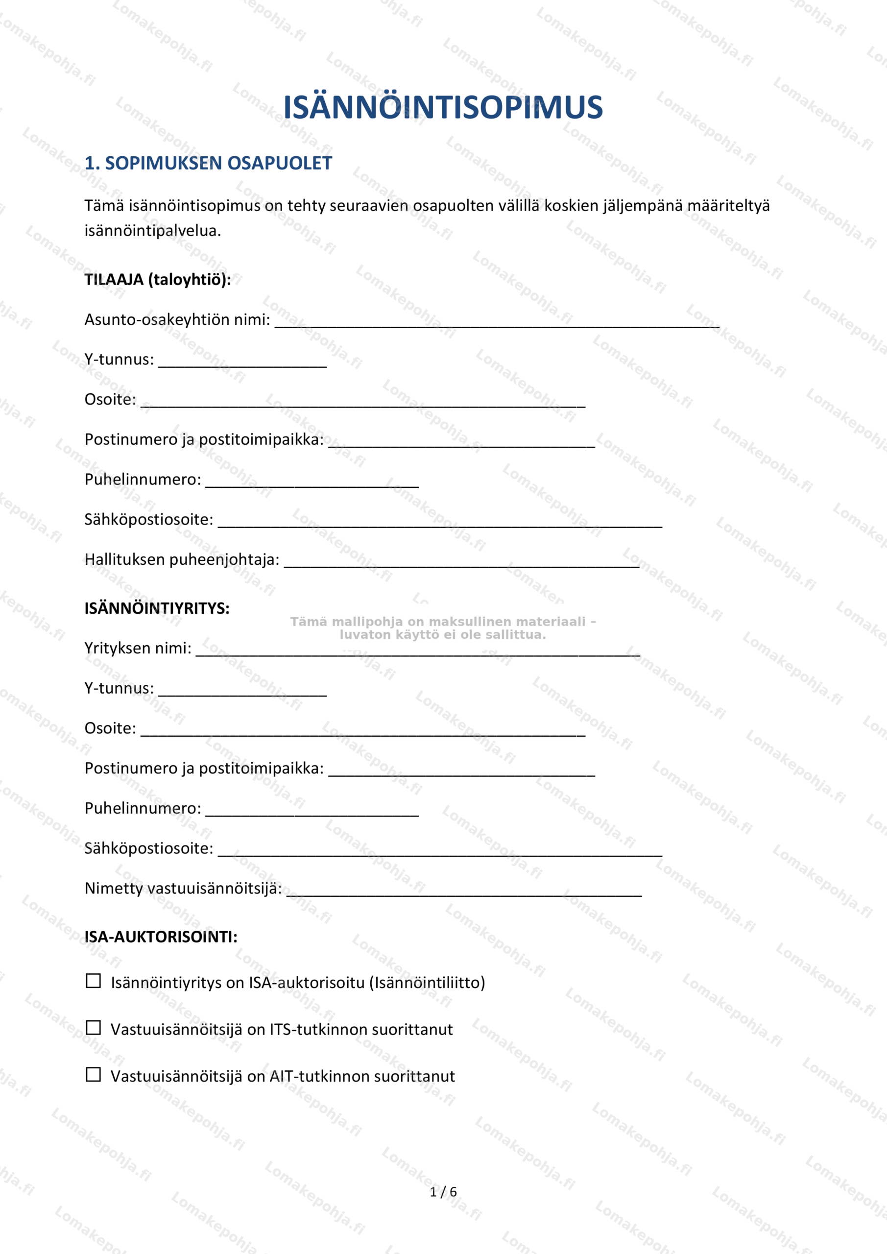 Isännöintisopimus – Taloyhtiön mallipohja