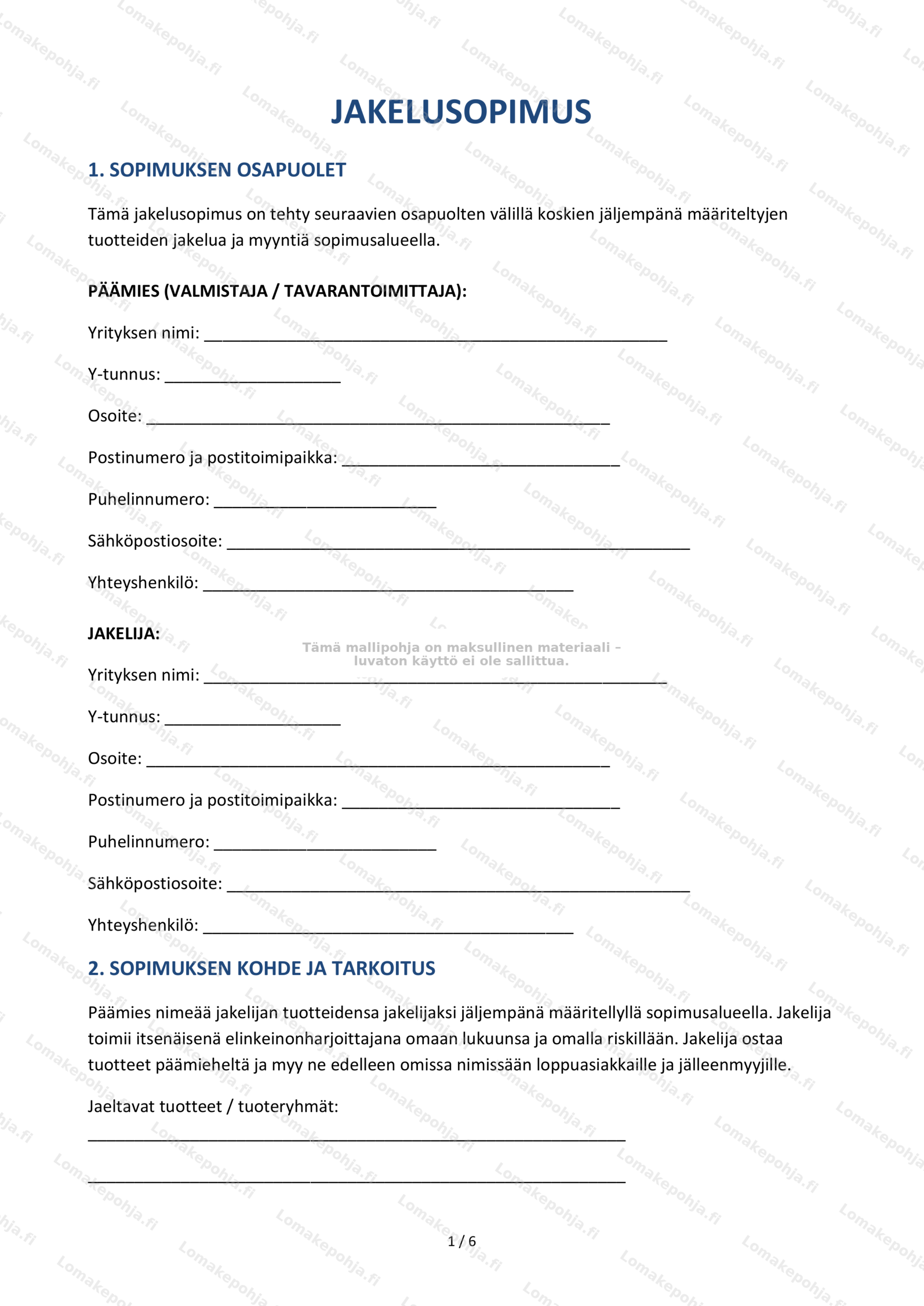 Jakelusopimus – Sopimusmalli ladattavana