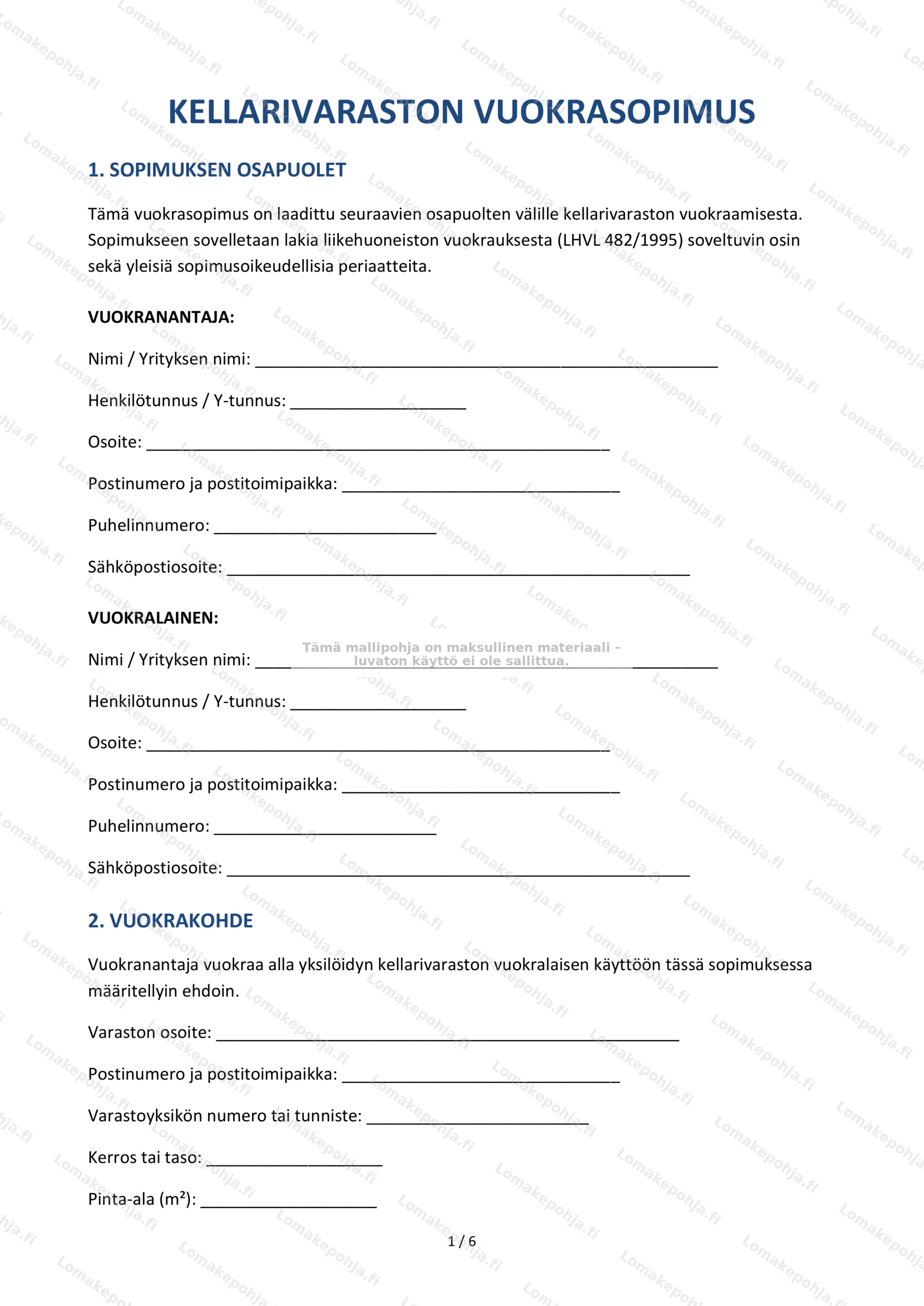 Kellarivaraston vuokrasopimus — Ladattava