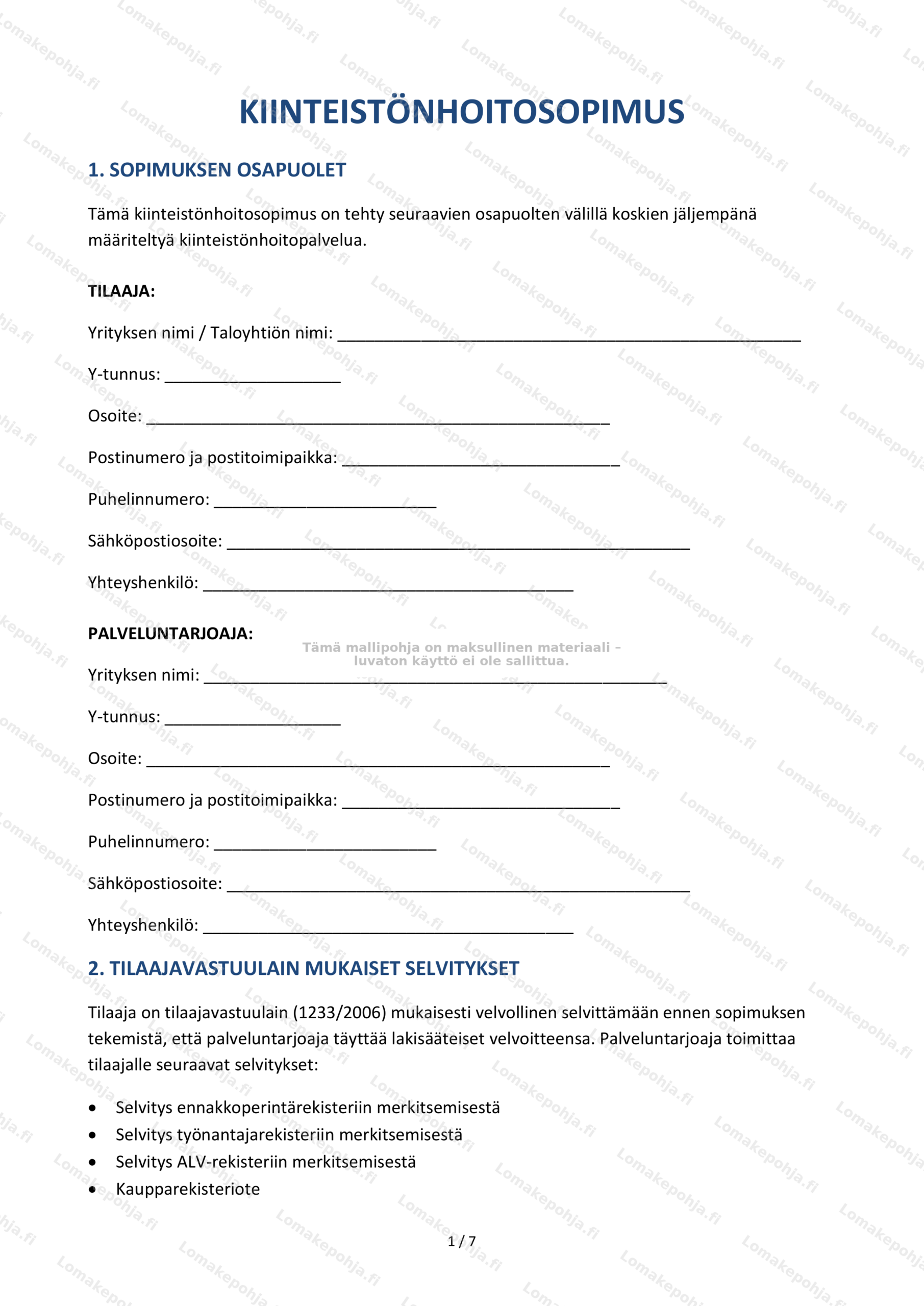 Kiinteistönhoitosopimus — Mallipohja