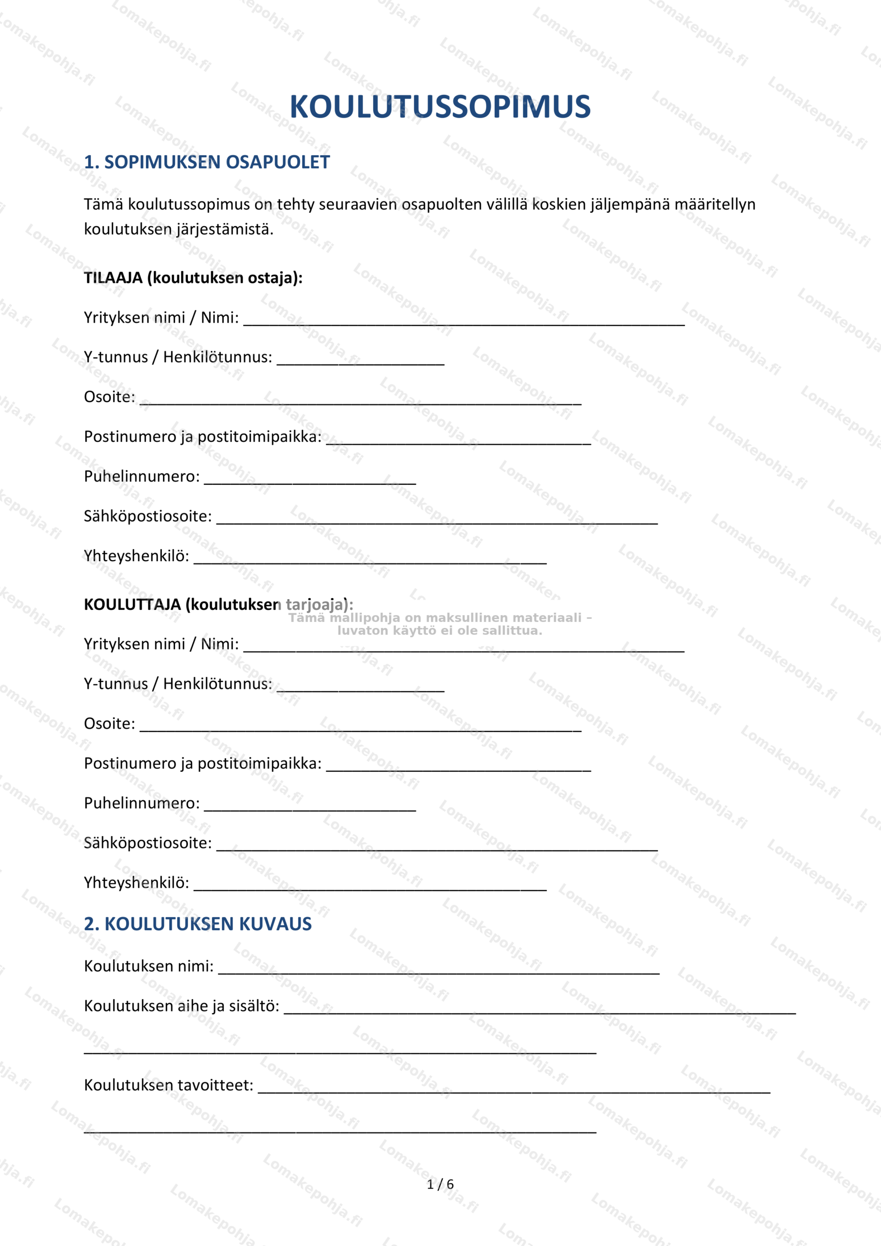 Koulutussopimus | Ladattava mallipohja