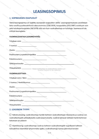 Leasingsopimus, sivu 1, suurennettu asiakirjakuva