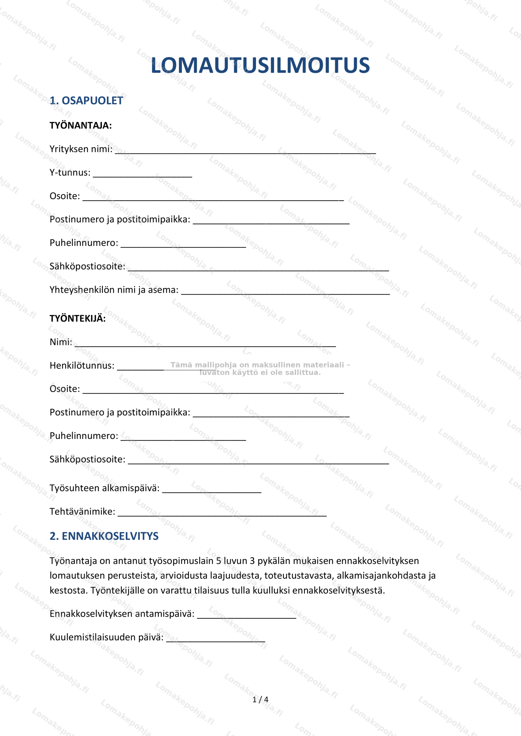 Lomautusilmoitus | Muokattava pohja