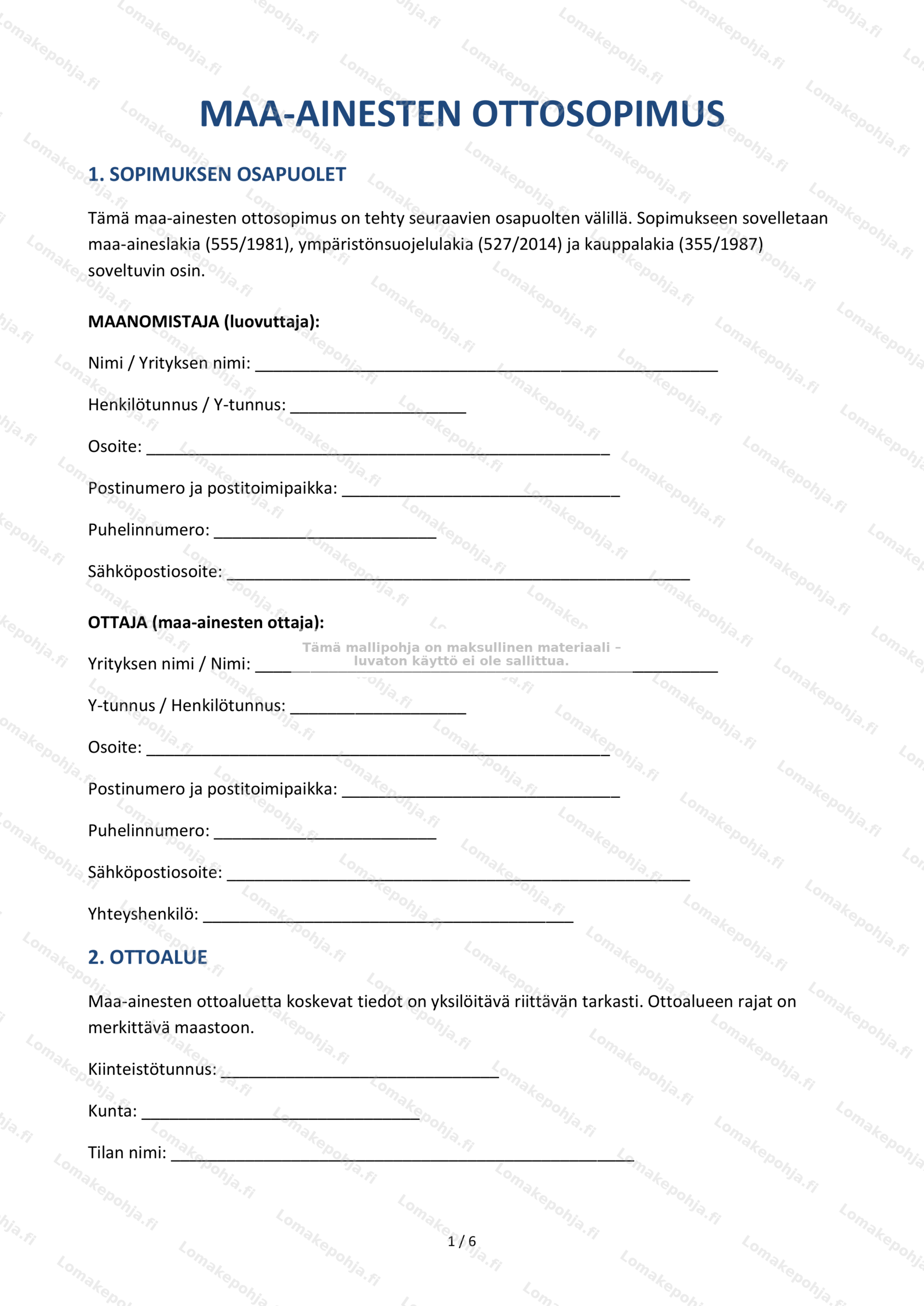 Maa-ainesten ottosopimus | Ladattava