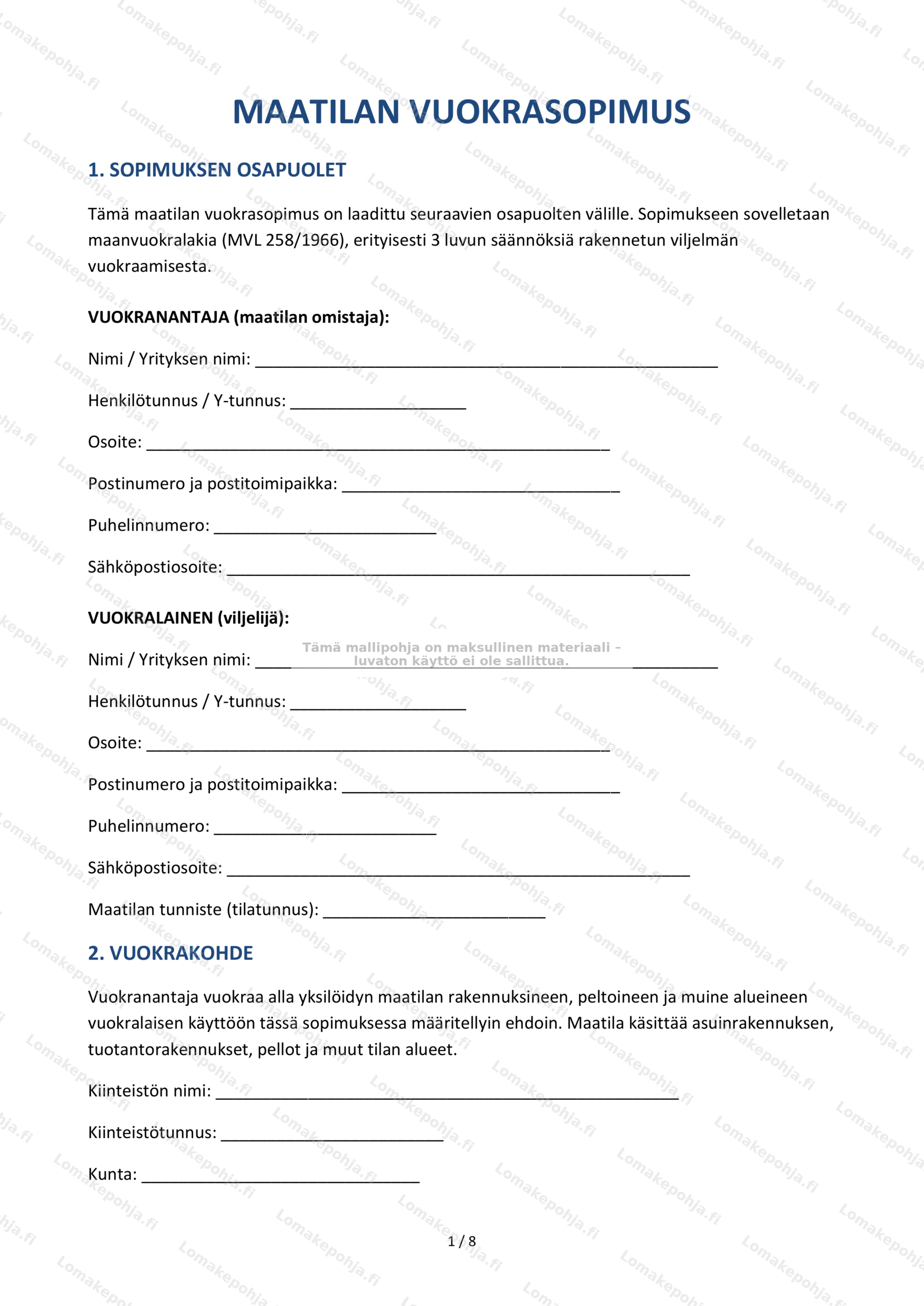 Maatilan vuokrasopimus – Ladattava sopimusmalli