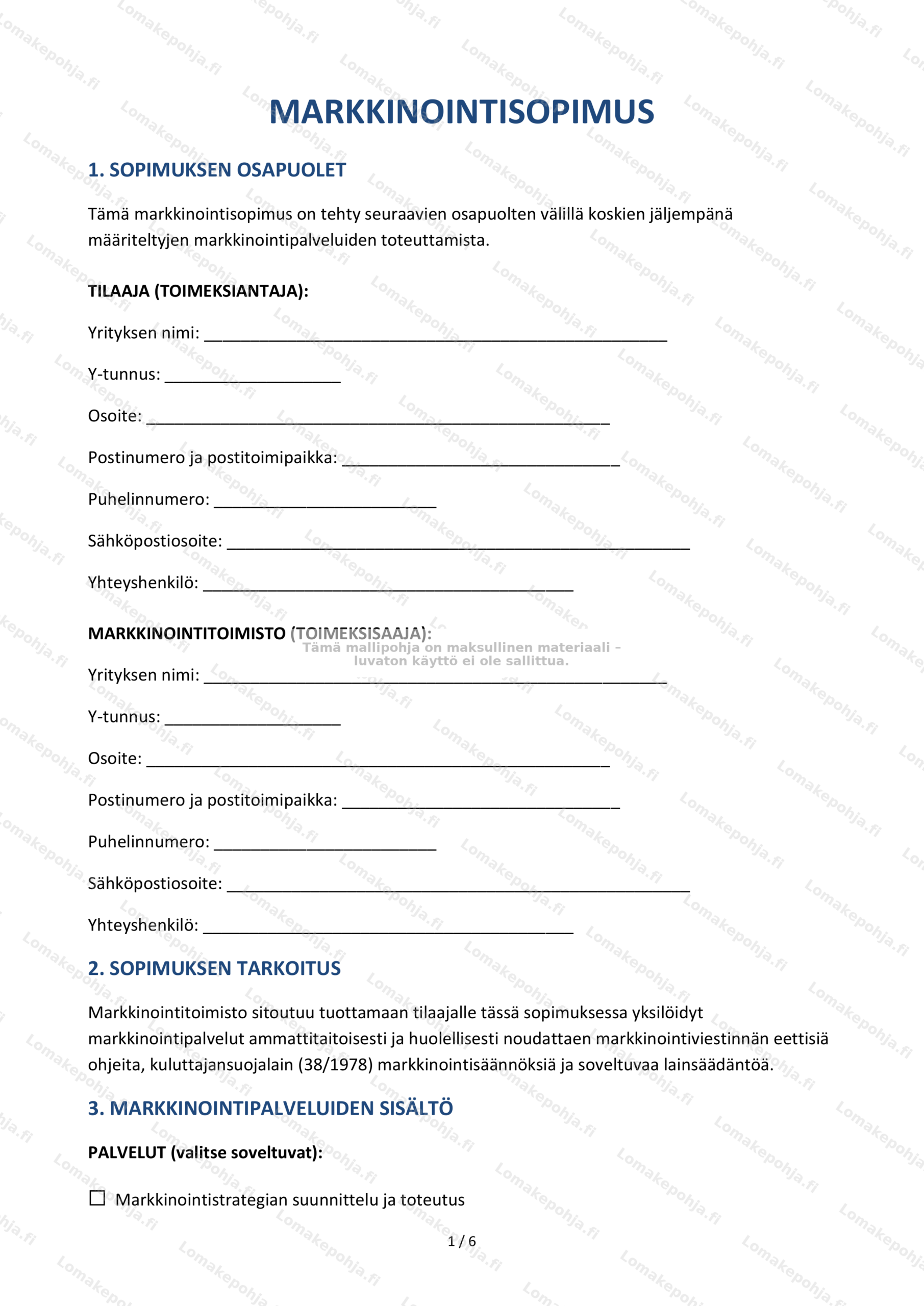 Markkinointisopimus — Muokattava pohja