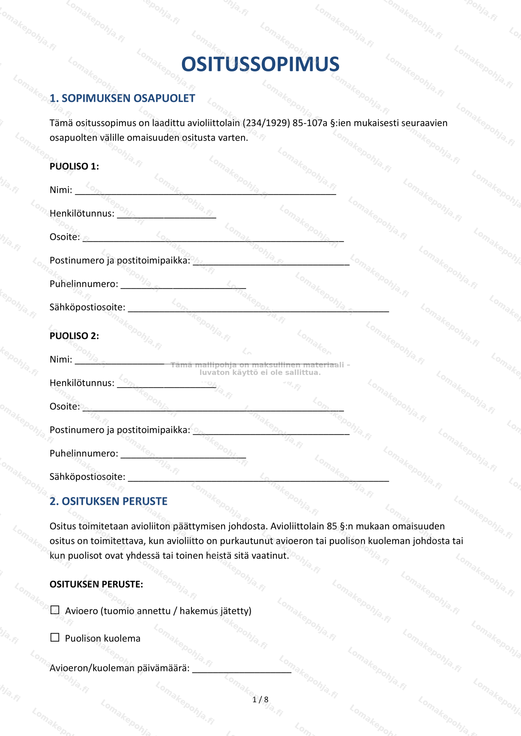 Ositussopimus | Muokattava sopimusmalli