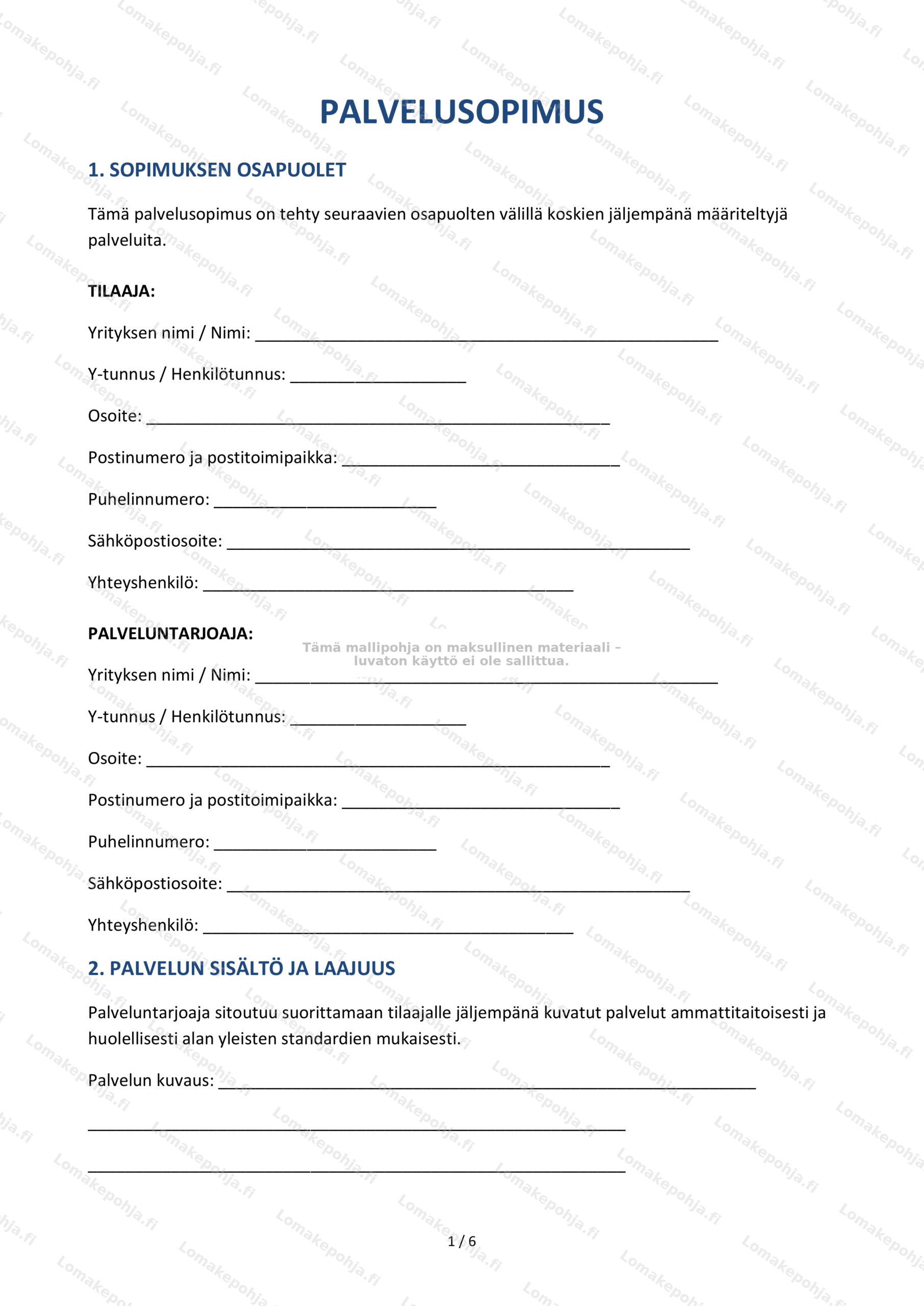 Palvelusopimus — Sopimusmalli