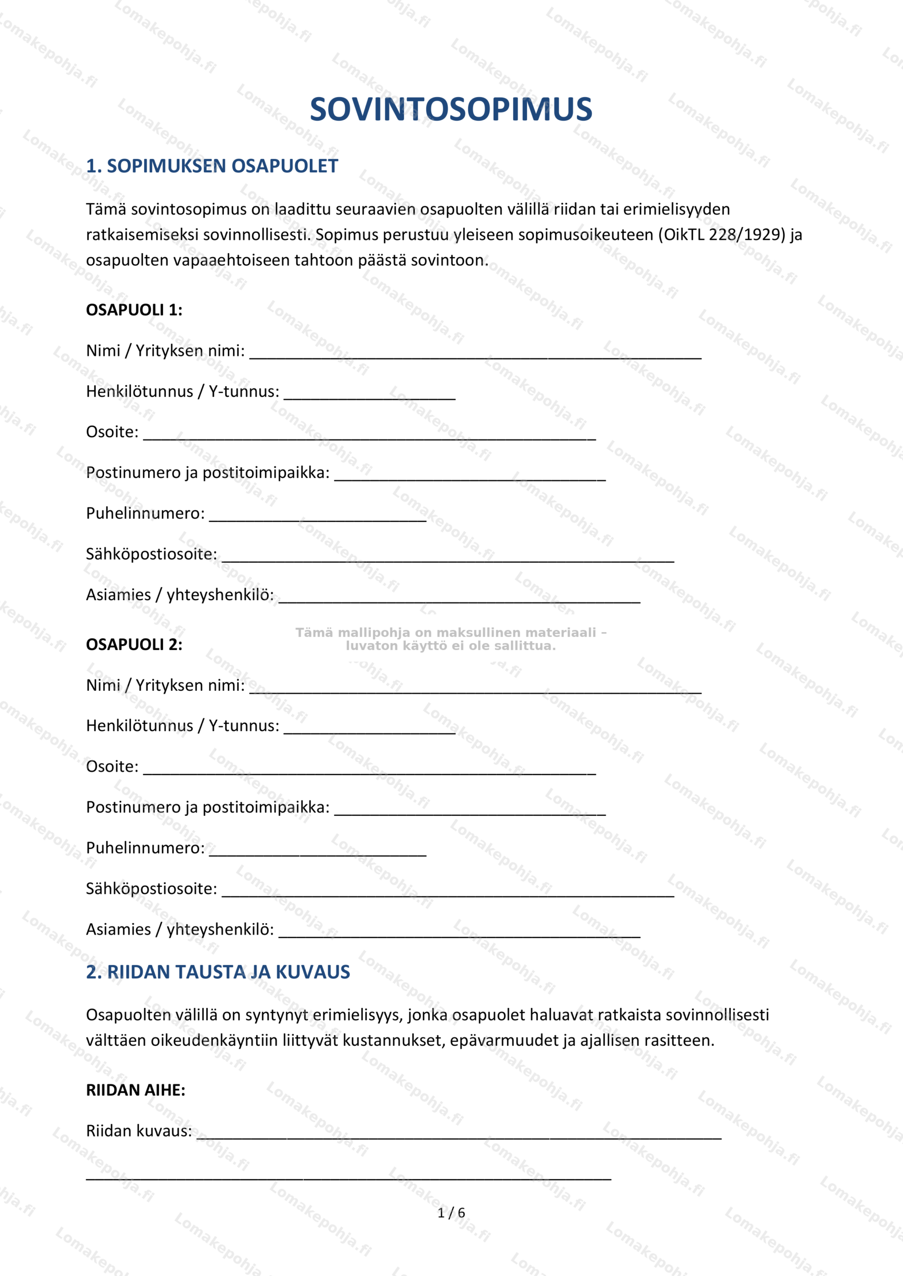 Sovintosopimus | Sopimusmalli
