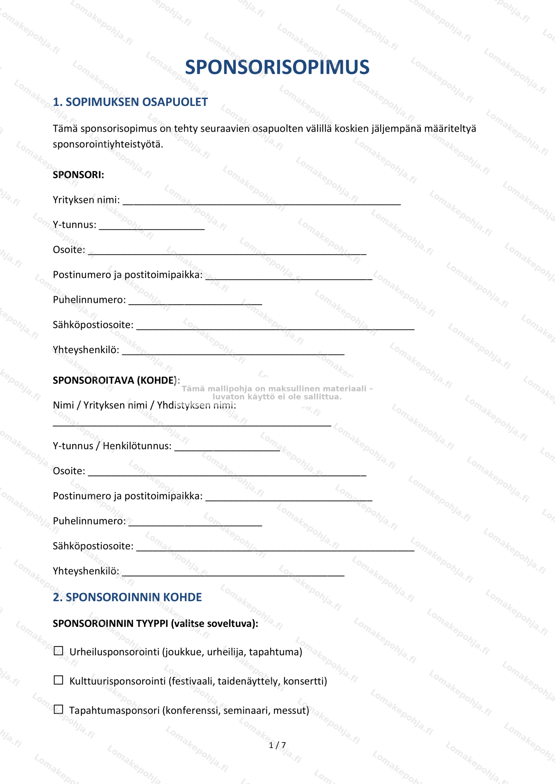 Sponsorisopimus – Sopimusmalli | Ladattava