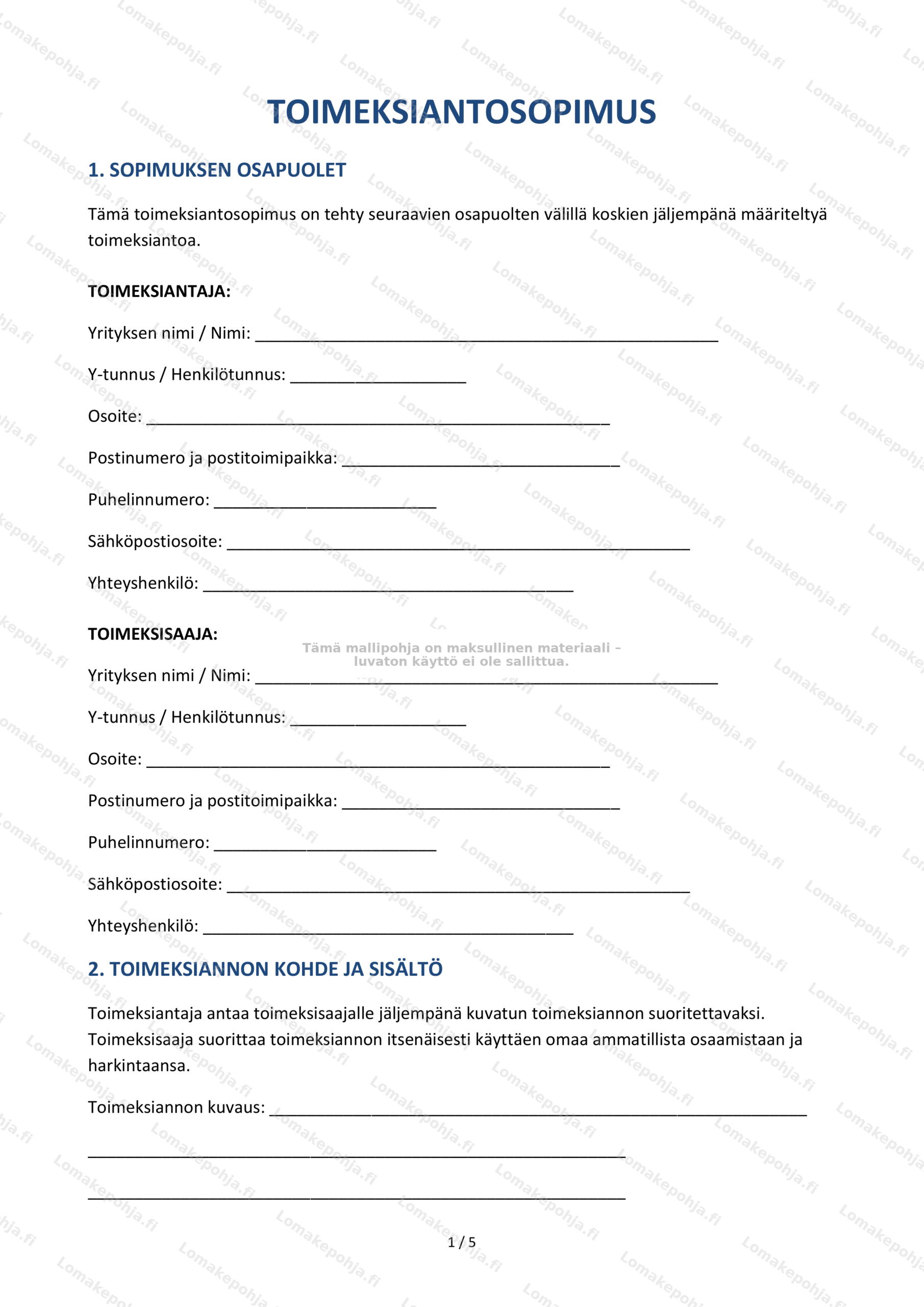Toimeksiantosopimus | Sopimusmalli