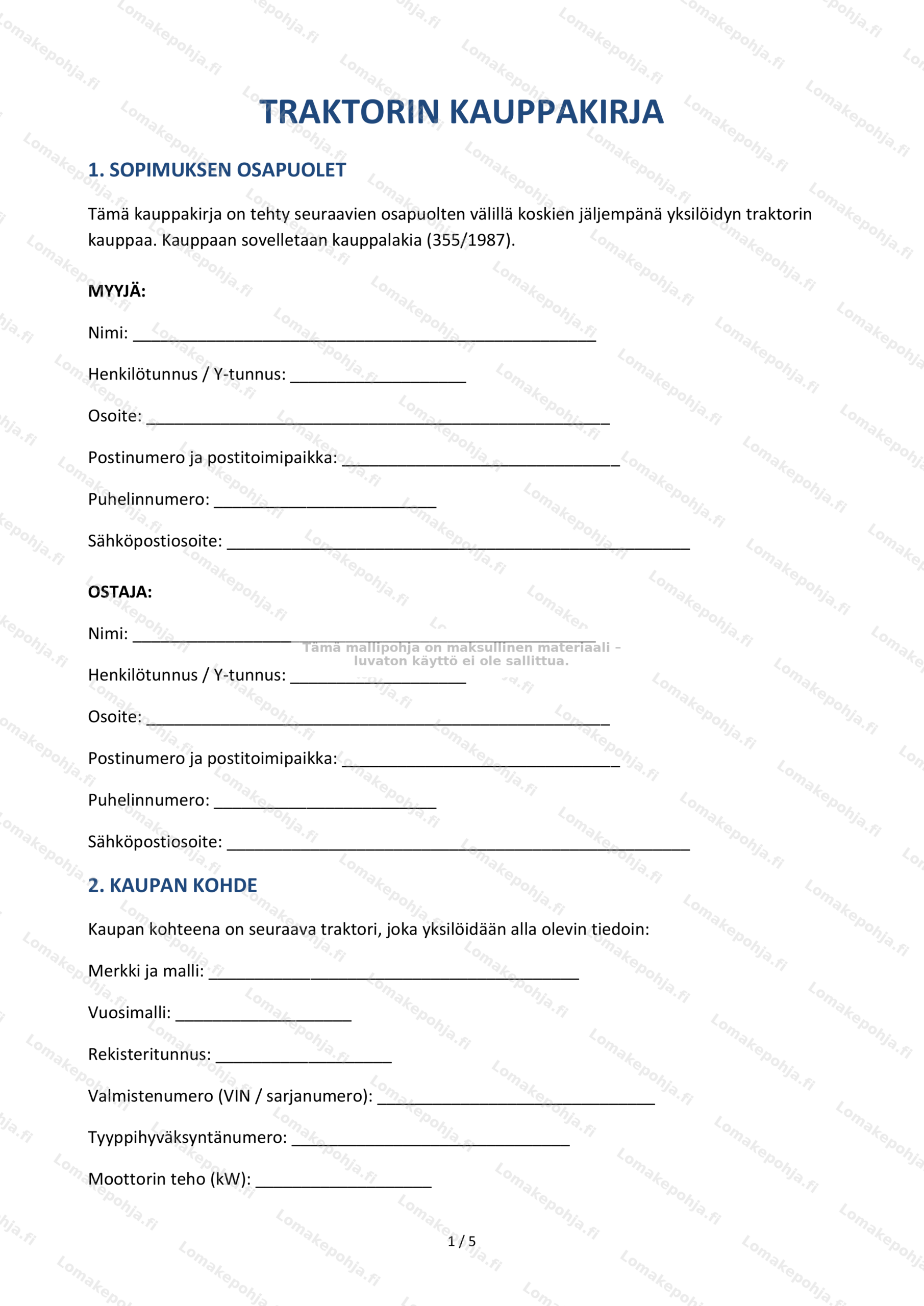 Traktorin kauppakirja | Ladattava