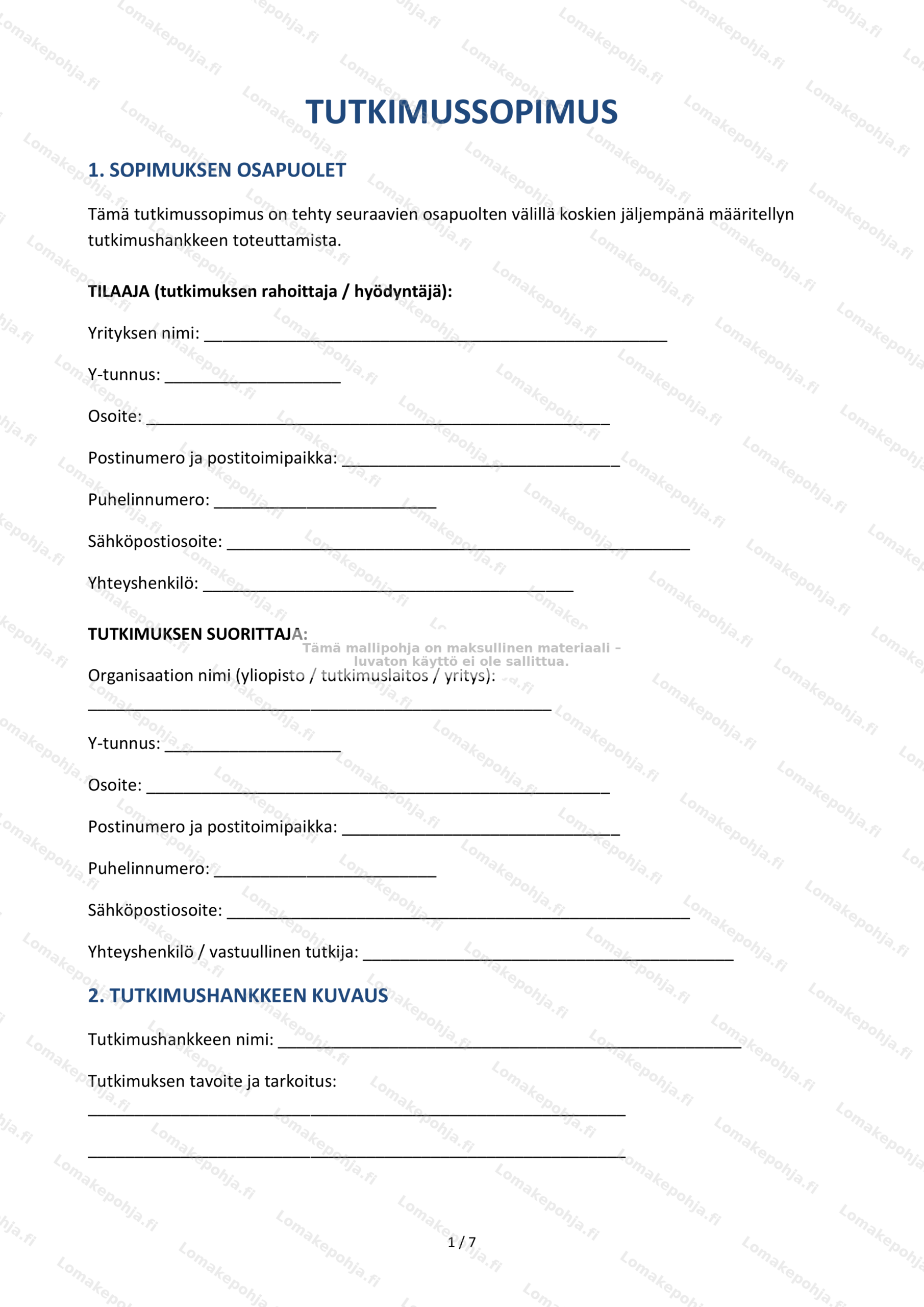 Tutkimussopimus — Sopimusmalli