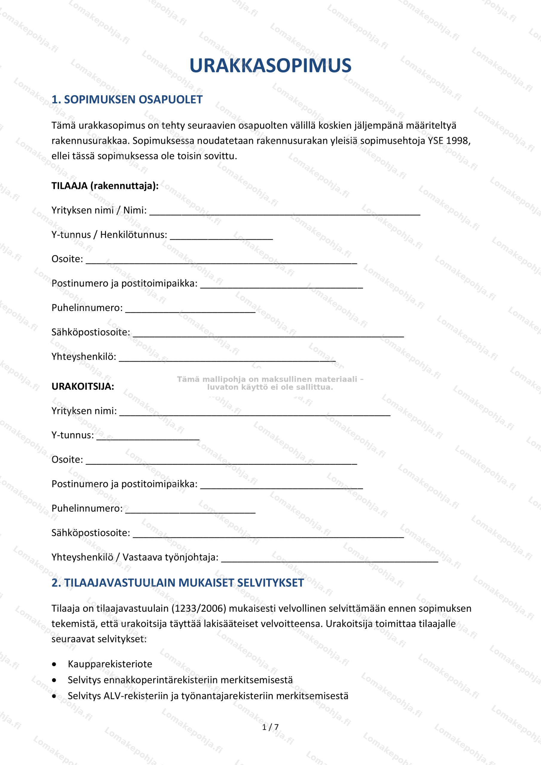 Urakkasopimus — Muokattava lomakepohja