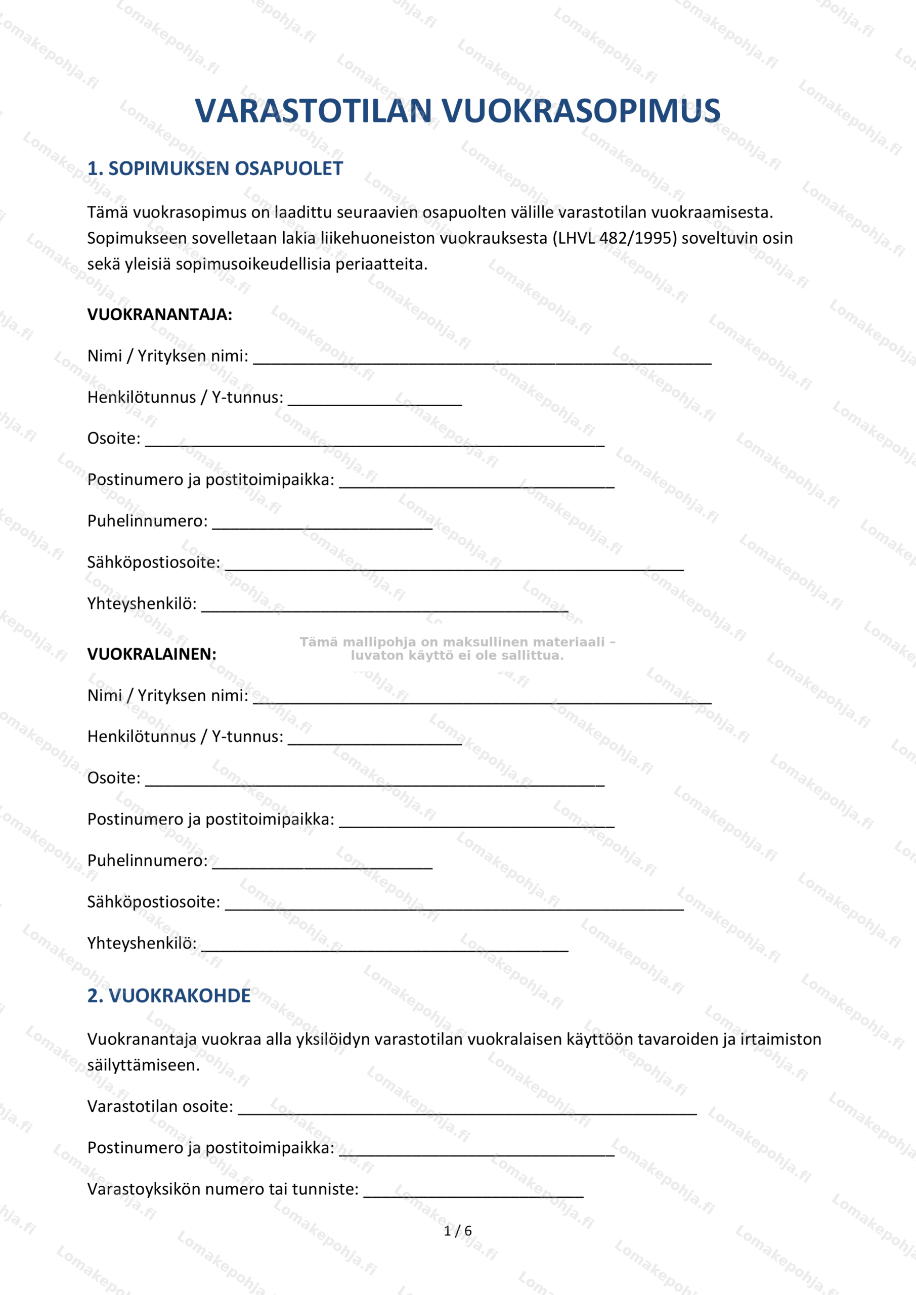 Varastotilan vuokrasopimus | Ladattava