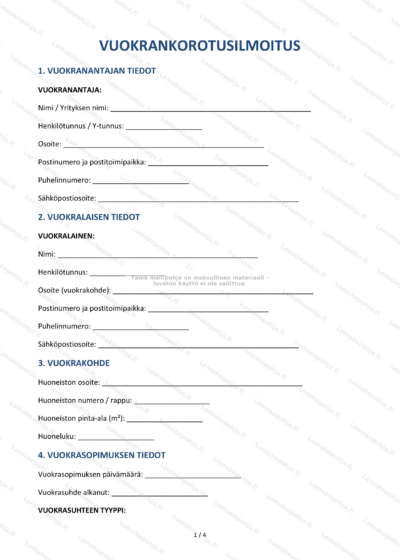 Vuokrankorotusilmoitus – sivu 1, skaalattu kuva