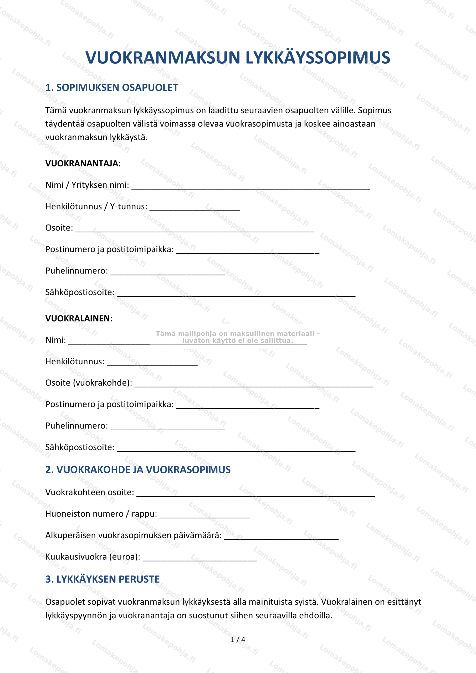 Vuokranmaksun lykkäyssopimus | Mallipohja