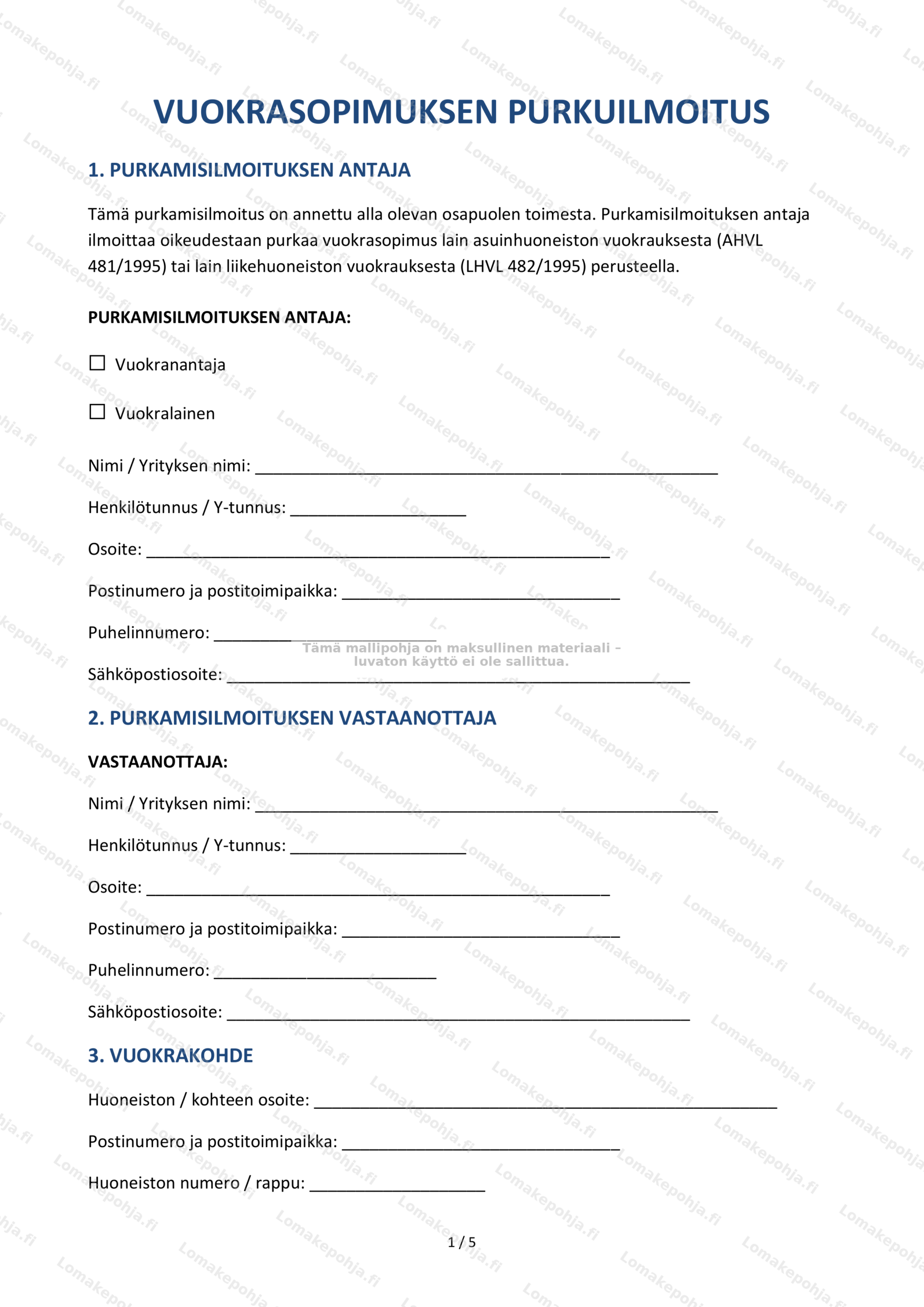 Vuokrasopimuksen purkuilmoitus — Ladattava