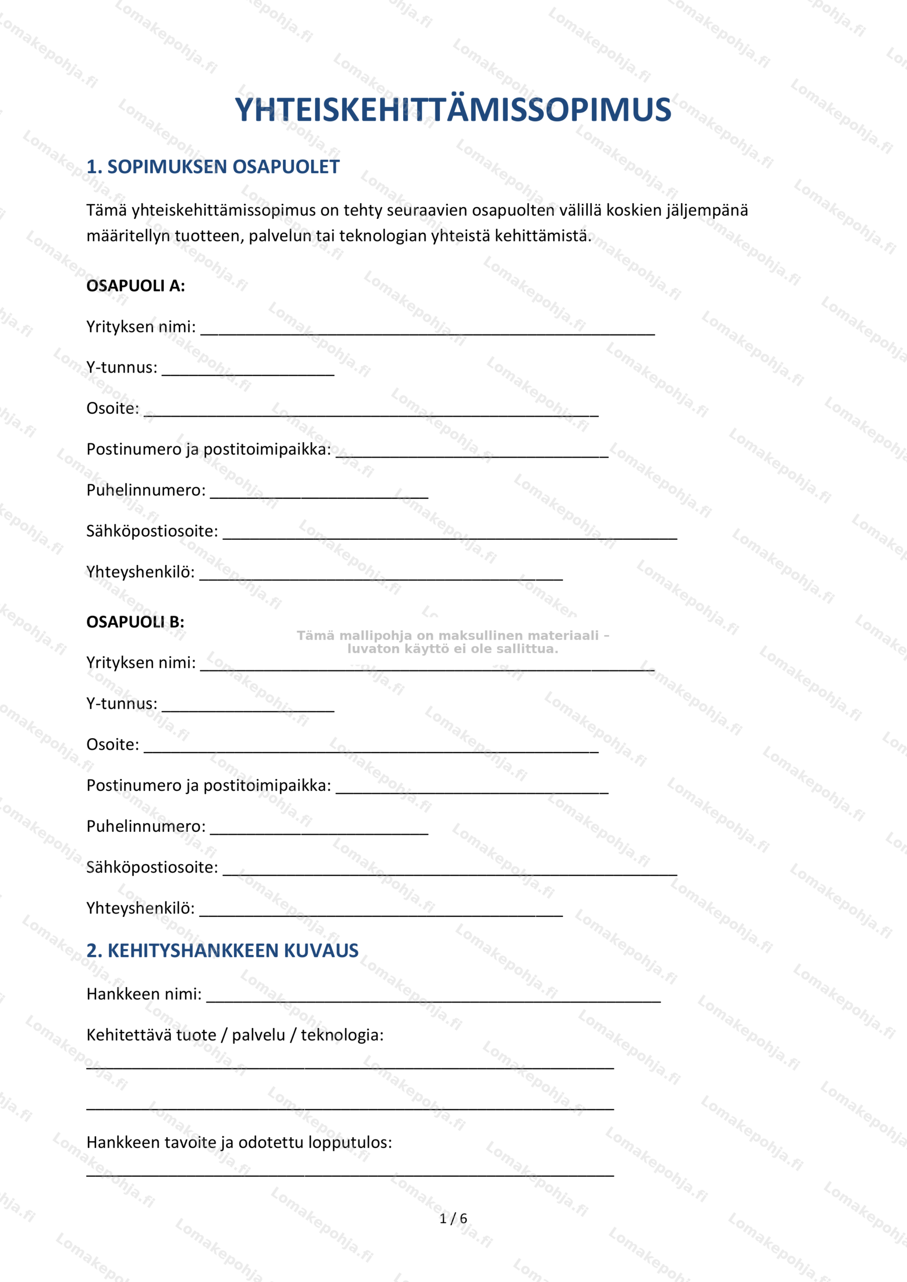 Yhteiskehittämissopimus — Sopimusmalli