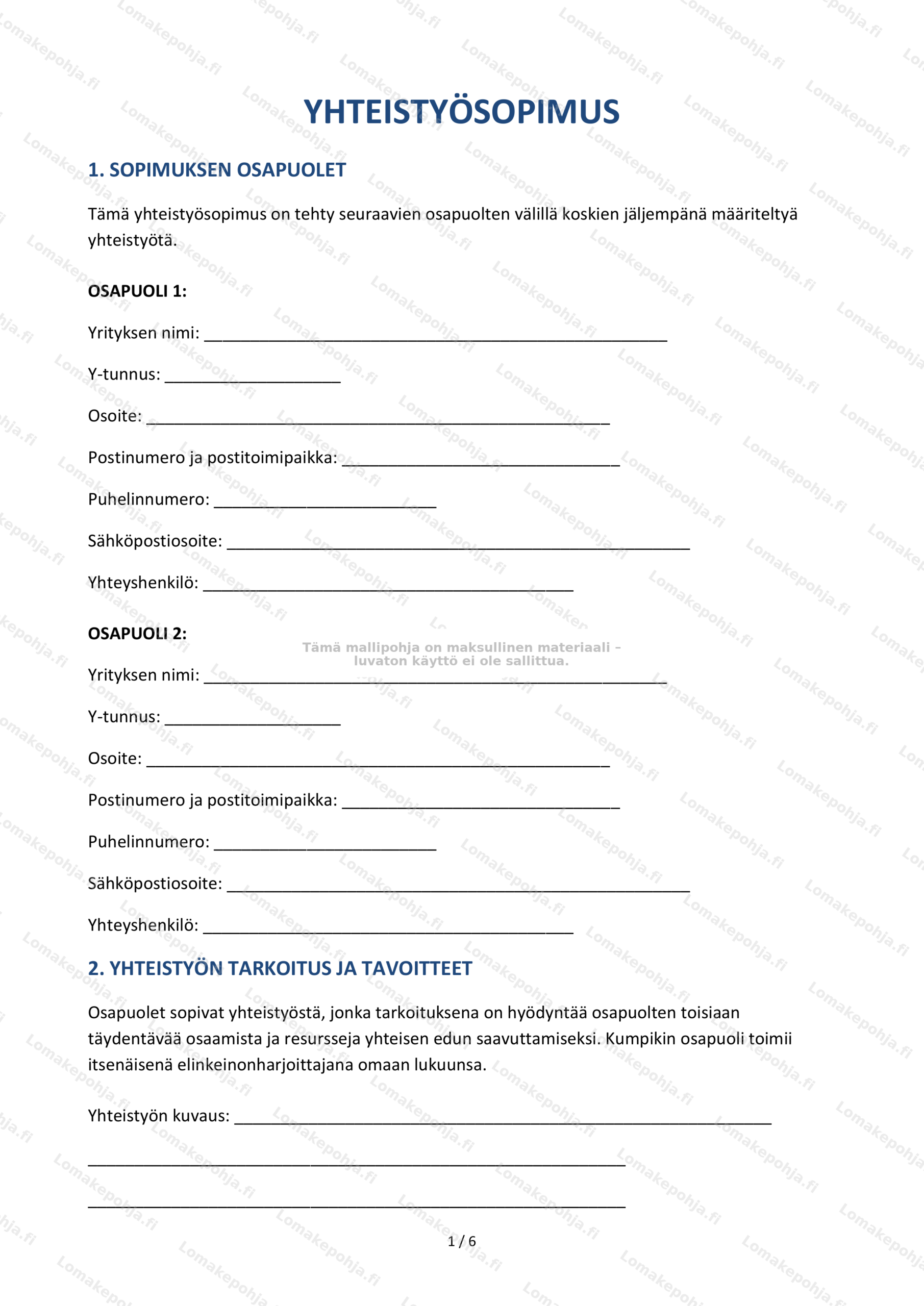 Yhteistyösopimus | Muokattava pohja