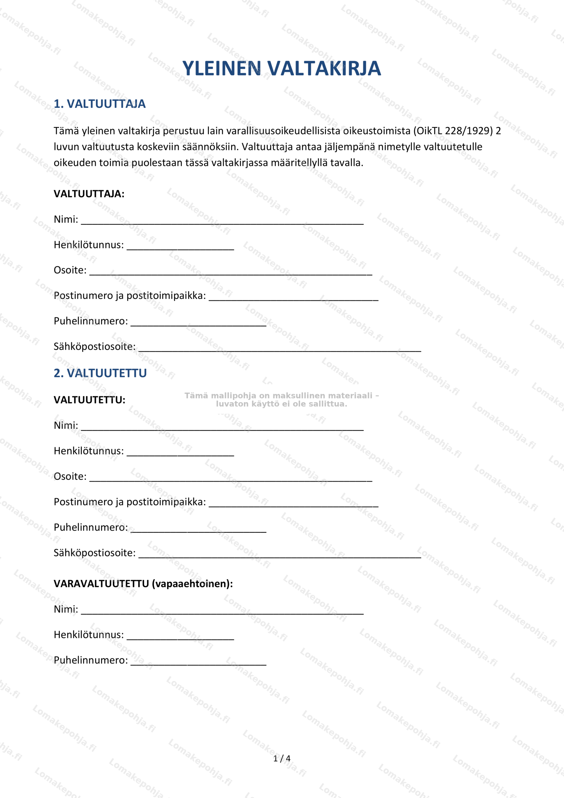 Yleinen valtakirja | Ladattava