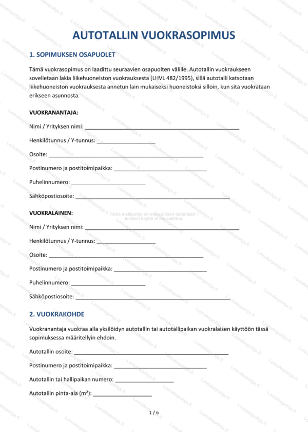 Vuokrasopimus Muokattava Sopimusmalli Word PDF Vuokrasopimus Muokattava Sopimusmalli Word PDF