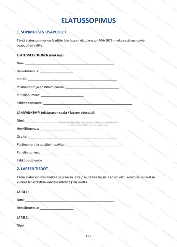 Elatussopimus – Ladattava sopimusmalli Word & PDF