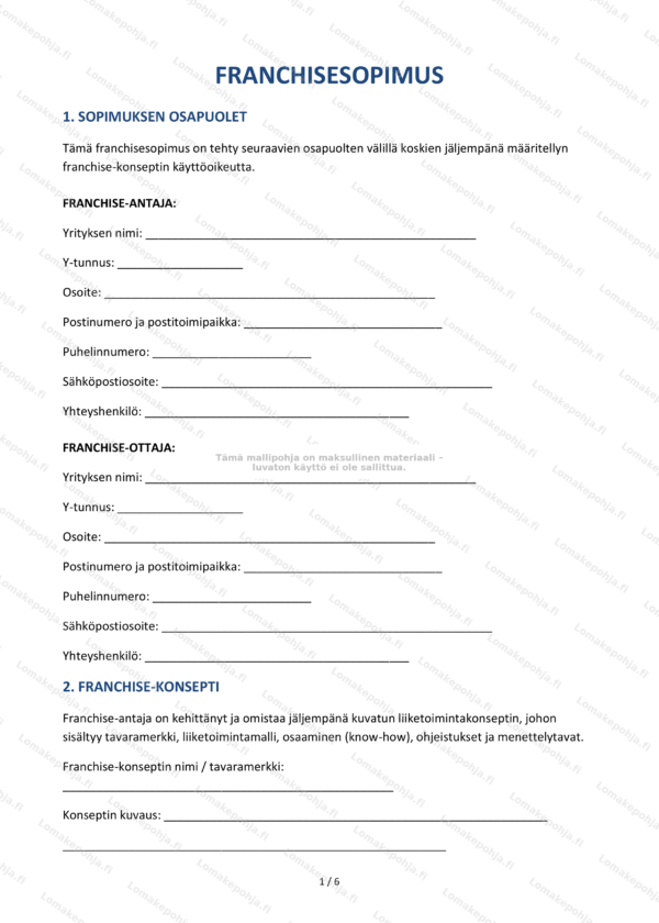 Franchisesopimus — Sopimusmalli Word & PDF