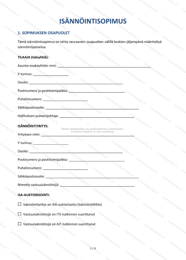 Isännöintisopimus – Taloyhtiön mallipohja Word & PDF