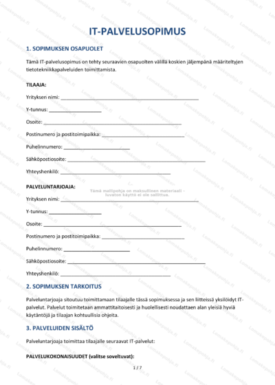 IT-palvelusopimus – sivu 1, skaalaistu esikatselukuva