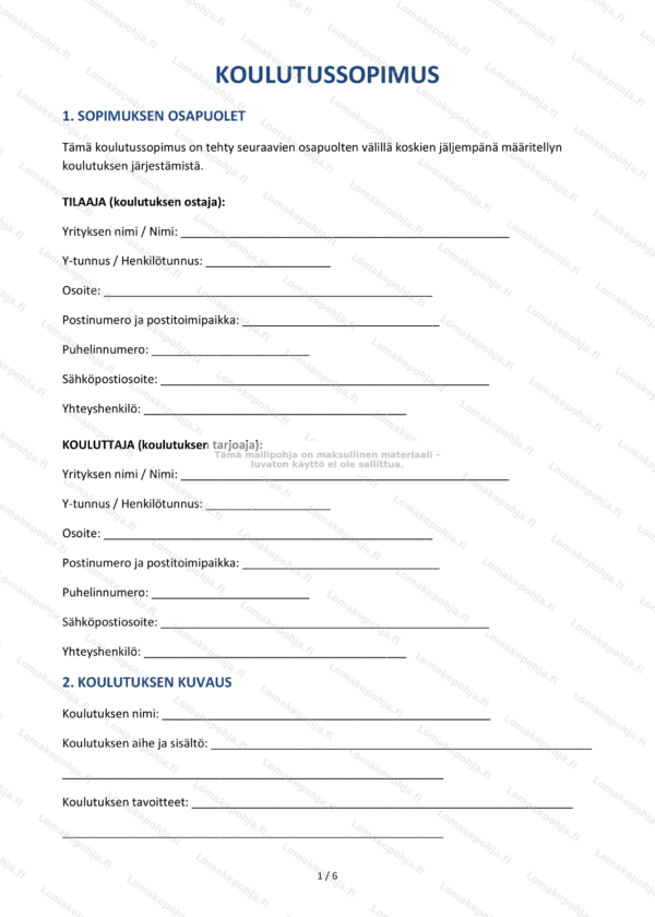 Koulutussopimus | Ladattava mallipohja Word & PDF
