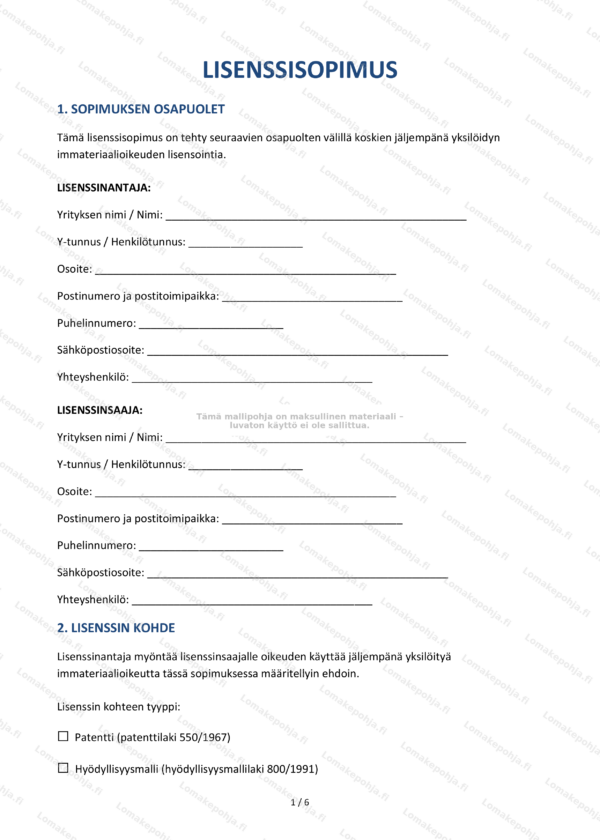 Lisenssisopimus — Sopimusmalli | Ladattava Word & PDF