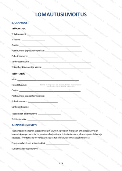 Lomautusilmoitus, ensimmäinen sivu (skaalattu)