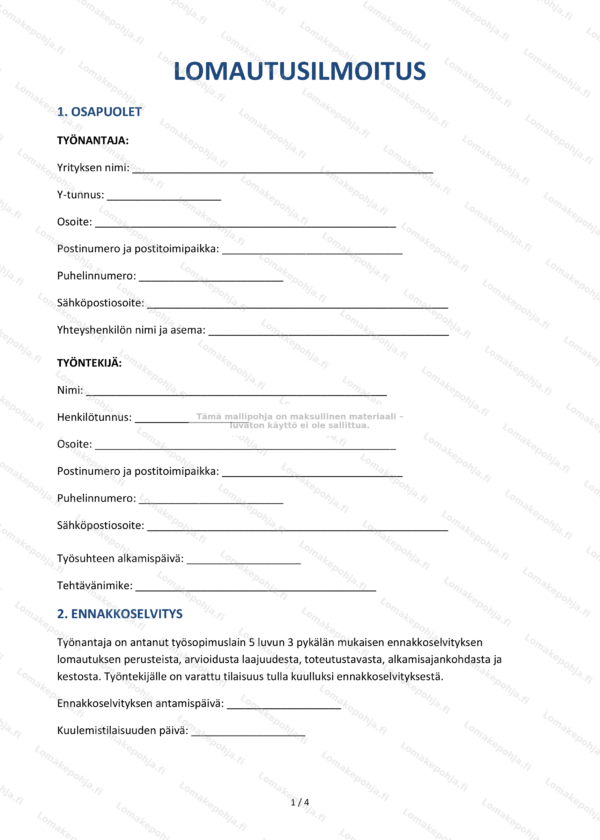 Lomautusilmoitus | Muokattava pohja Word & PDF