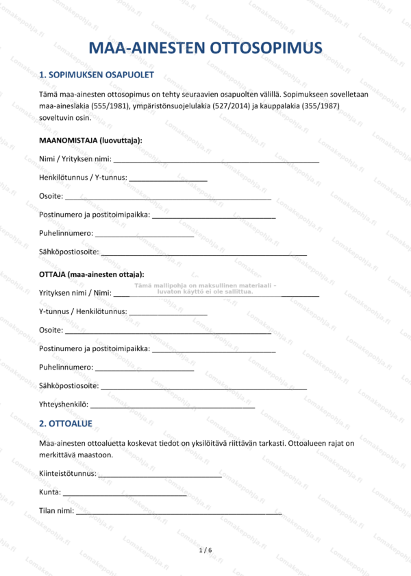 Maa-ainesten ottosopimus | Ladattava Word & PDF