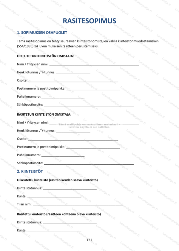 Rasitesopimus — Tulostettava mallipohja | Word & PDF