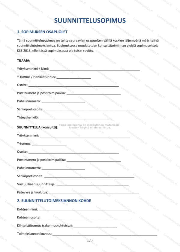 Suunnittelusopimus | Ladattava Word & PDF
