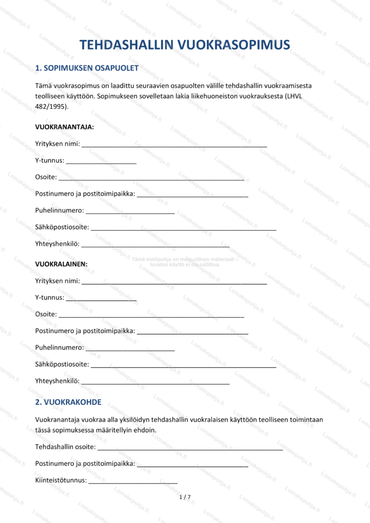 Tehdashallin Vuokrasopimus Lomakepohja Word PDF tehdashallin-vuokrasopimus-lomakepohja-word-pdf