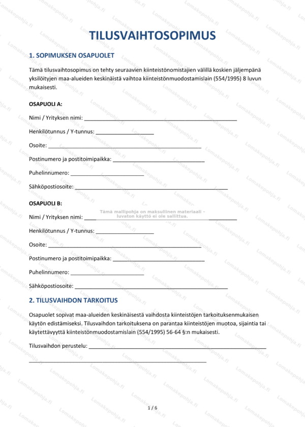 Tilusvaihtosopimus — Ladattava Word & PDF