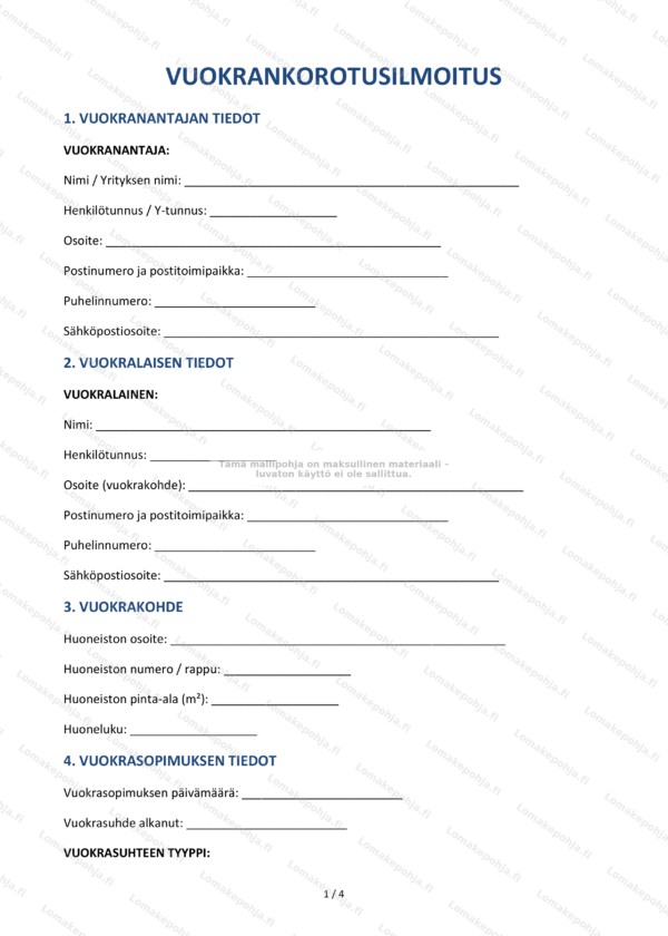 Vuokrankorotusilmoitus – Ladattava Word & PDF